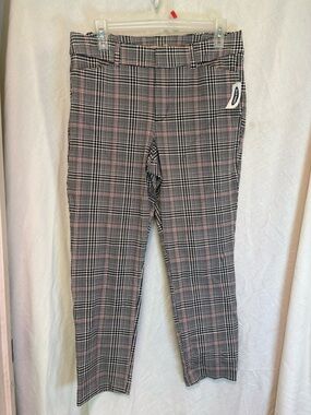 Old Navy Pixie High Rise Plaid Checkered Pants Womens 10 Petite Black Tan New